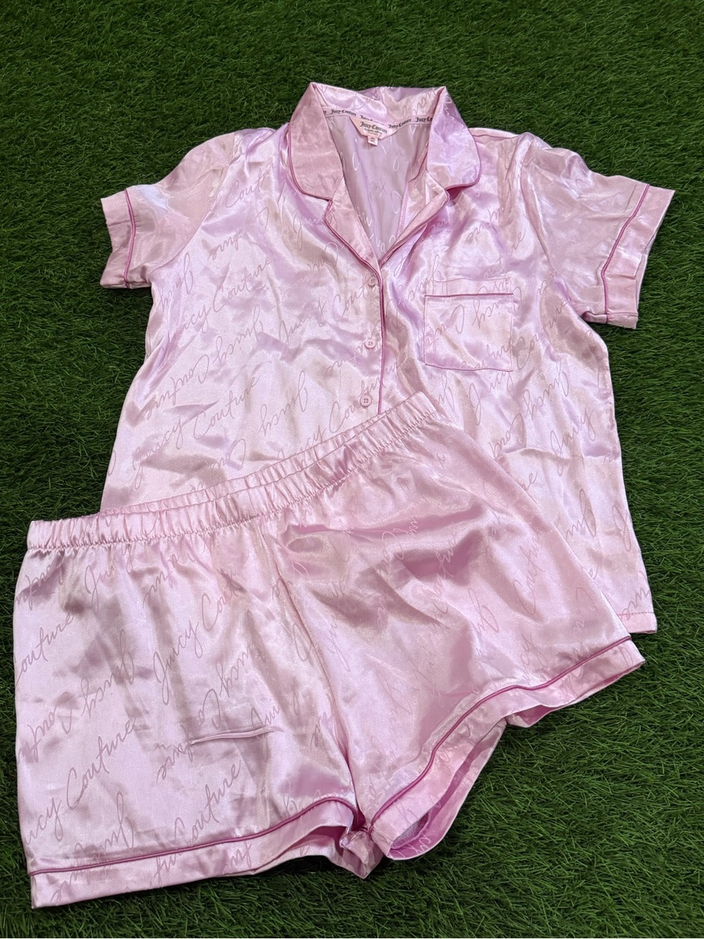 Juicy Couture Silky Pajama Button Down Shorts Set